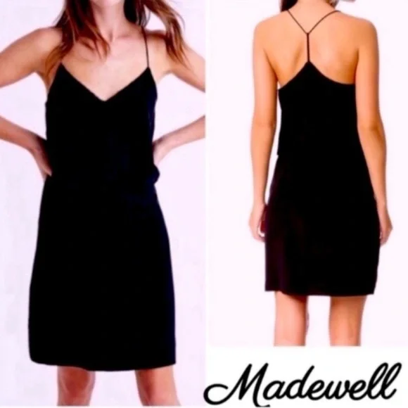 Madewell Silk Lace-Inset Little Black Dress - Picture 1 of 10